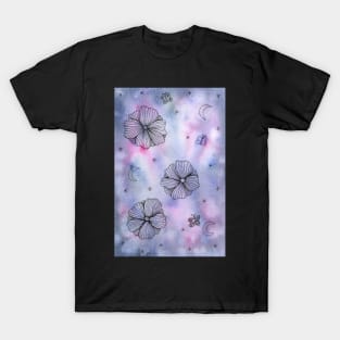 Dreamy Flower Doodle Watercolor and Ink Art T-Shirt